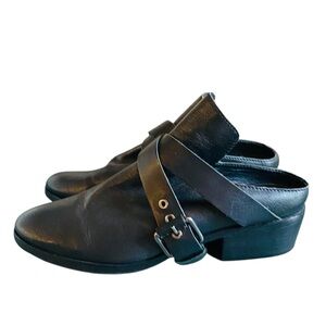 A7EIJE Kidskin Black Leather Mules Boots Size 8.5 39.5 Low Heel Slides $315+